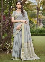 Cotton Grey Casual Wear Woven Saree